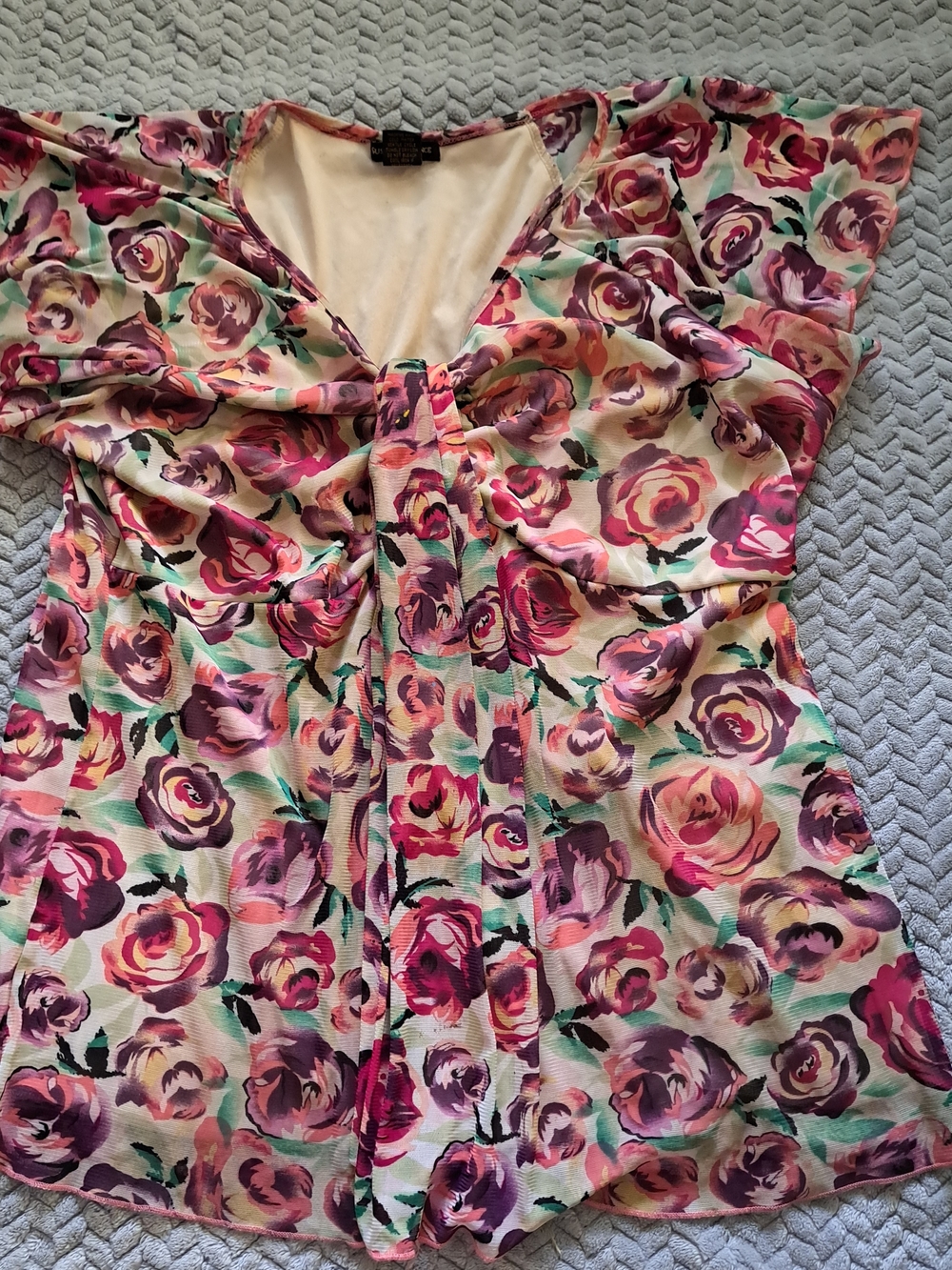 Susan Lawrence Pink and Purple Floral Tie-Front Blouse